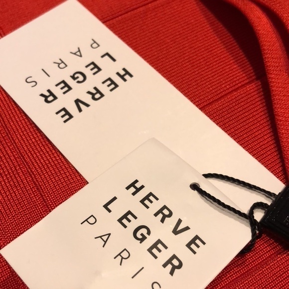 Herve Leger Bandage Bodycon Dress in Coral Poppy M - Picture 6 of 9